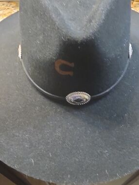 Charlie Horse Size S Black Felt Hat with Cream Logo Print Nwot